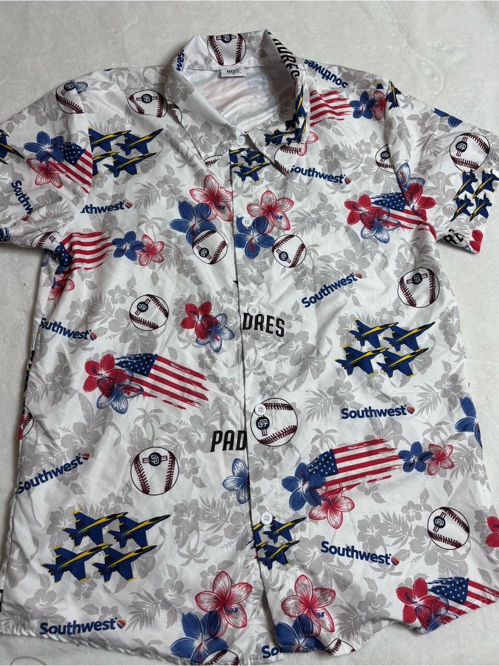 BDA Sports Padres White Floral Americana Short-Sleeve Shirt